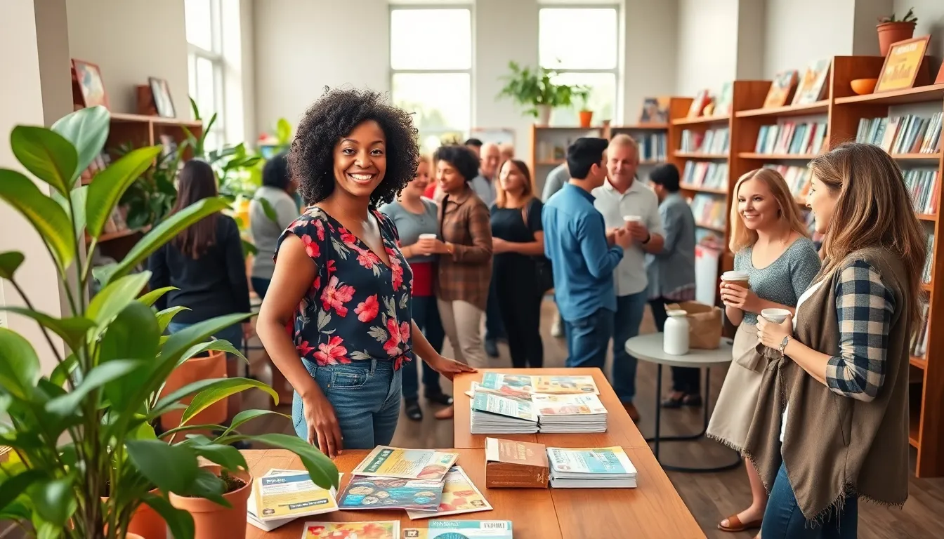 A diverse group planning a budget-friendly community event indoors.